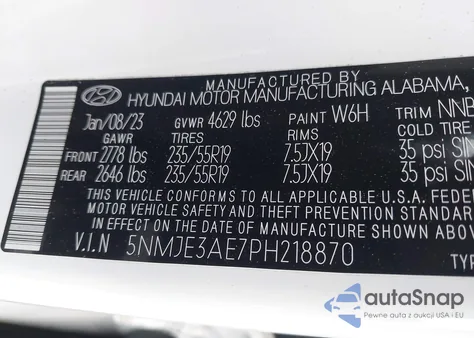 2023 Hyundai Tucson Limited z USA, uszkodzony, nr VIN 5NMJE3AE7PH218870